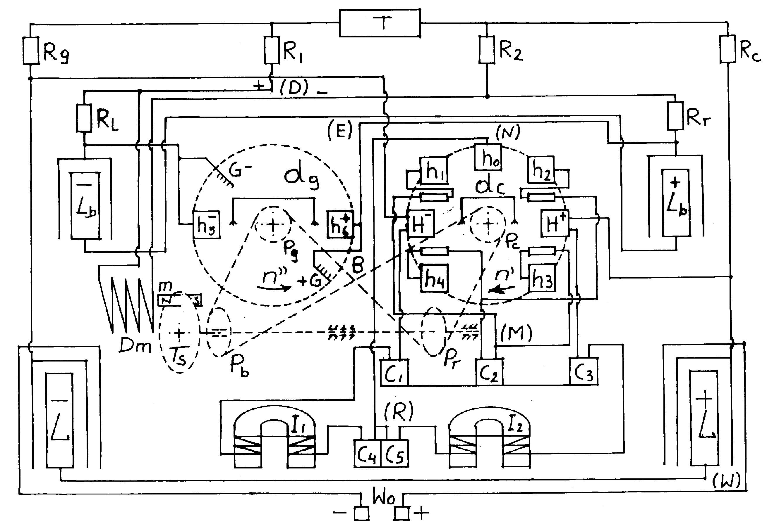 Fig. #D3: Electrical wiring of the influenzmaschine (Fig. LA6 from [1/5]).